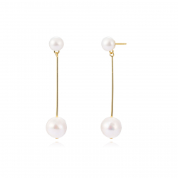 Silver Stone Earrings Cultured Pearl Earrings - 55mm - Zirconia - Gold plated and Rhodium Silver