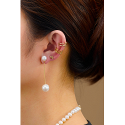 Silver Stone Earrings Cultured Pearl Earrings - 55mm - Zirconia - Gold plated and Rhodium Silver