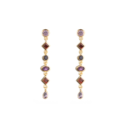Silver Stone Earrings Mineral Earrings - 47mm - Amethyst, Garnet, Iolite - Gold Plated