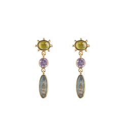 Silver Stone Earrings Mineral Earrings - 40mm - Vasonite, Amethyst, Labradorite - Gold Plated