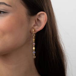 Silver Stone Earrings Mineral Earrings - 78 mm - Sunstone, Citrine, Rubi, Tanzanite - Gold Plated