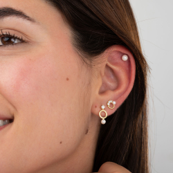 Pendiente Plata Circonita Pendientes Plata  - Perla - 16,5 mm - Bañado Oro y Plata Rodiada