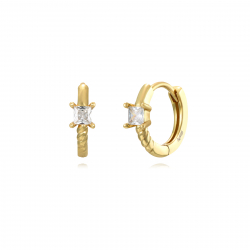  Zirconia Earrings - 3 mm Zirconia Hoop - Gold Plated