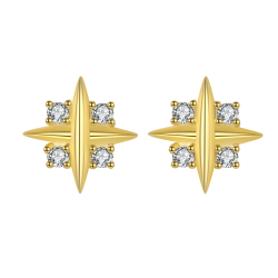 Silver Zircon Earrings Zirconia Earrings - Star 7 mm - Gold Plated Silver And Rhodium Plated Silver