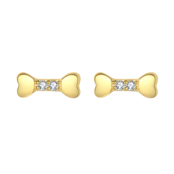 Pendiente Plata Circonita Pendientes Hueso - Circonita - 7 mm - Bañada Oro y Plata Rodiada