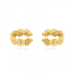 Silver Zircon Earrings Zircon - Flower Ear Cuff Earring - 13 mm - Gold Plated and Rhodium Silver