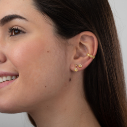 Silver Zircon Earrings Zircon - Flower Ear Cuff Earring - 13 mm - Gold Plated and Rhodium Silver