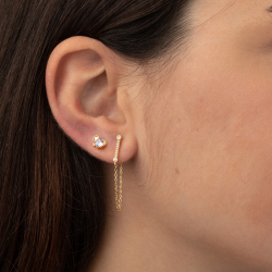 Silver Zircon Earrings Stick with chain Earrings - Zirconia - 35mm - Gold Plated and Rhodium Silver