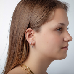 Silver Zircon Earrings Flower Earrings - Zircon 8mm - Gold plated and Rhodium silver