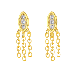  Pendientes Ojo - Circonita 6*3mm-  Bañado Oro y Plata Rodiada