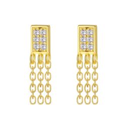  Pendientes Rectangulo - Circonita 5*3,3mm-  Bañado Oro y Plata Rodiada