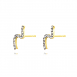  Pendientes Ola - 11*4 mm- Circonita - Bañado oro y Plata Rodiada