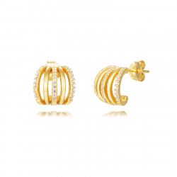 Silver Zircon Earrings Earrings with 5 Hoops - 10 mm - White Zirconia - Gold plated and Rhodium Silver