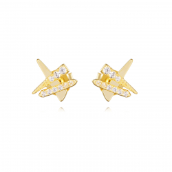 Silver Zircon Earrings Earrings with 3 sticks - 9 mm- White Zirconia - Gold plated and Rhodium Silver