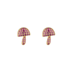 Pendiente Plata Circonita Pendientes Champiñón - Circonita Blanca - 9,8*7,3 mm - Bañado Oro y Plata Rodiada