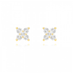 Silver Zircon Earrings Flower Zircon - Earring - 8 mm - Gold Plated and Rhodium Silver