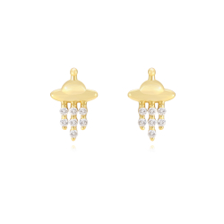 Pendiente Plata Circonita Pendientes - Circonita Ovni - 10 mm - Bañado Oro y Plata Rodiada