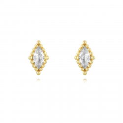 Silver Zircon Earrings Zirconia Earrings - Rhombus 6 mm - Gold Plated and Rhodiu