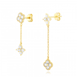 Silver Zircon Earrings Zirconia Earrings - Flower and Clover 38 mm - Gold Plated and Rhodiu