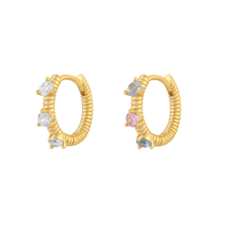 Pendiente Plata Circonita Pendientes Circonita - Aro Retorcido 14 mm - Bañado Oro y Plata Rodiada