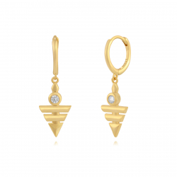 Silver Zircon Earrings Hoop Earrings - Pyramid 30mm - Gold Plated and Rhodium Plated