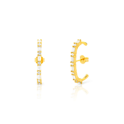 Silver Zircon Earrings Zirconia Earrings - Ear Cuff - 25 mm - Gold Plated