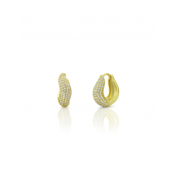 Silver Zircon Earrings Hoop Earrings - Zirconia - 15mm - Gold Plated and Rhodium Silver