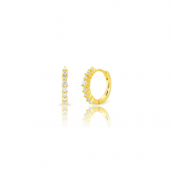 Silver Zircon Earrings Hoop Earrings - 14 mm - Zirconia - Gold Plated and Rhodium Plated Silver