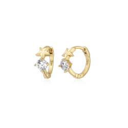 Ohrringe Silber Zirkonia Silberne Zirkonia Ohrringe - 11 mm - Stern - Vergoldet und Rhodium Silber