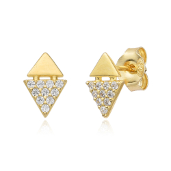 Pendiente Plata Circonita Pendientes Plata  - Triángulo - 10 mm - Bañado Oro y Plata Rodiada