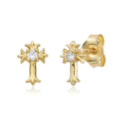 Pendiente Plata Circonita Pendientes Plata  - Cruz - 8 mm - Bañado Oro y Plata Rodiada