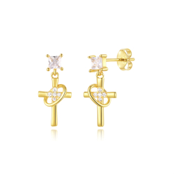 Pendiente Plata Circonita Pendientes Plata Circonita - Cruz - 17  mm - Bañado Oro y Plata Rodiada