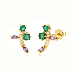 Pendiente Plata Circonita Pendientes Plata Circonita Multi - Cruz - 14x10 mm - Bañado Oro y Plata Rodiada