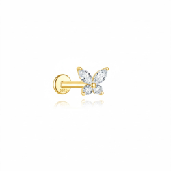 Novedades Piercing Plata Circonita - Mariposa - 6 mm - Bañado Oro y Plata Rodiada