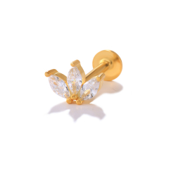 Novedades Piercing Plata Circonita Marqués - Hoja - 5,3 mm - Bañado Oro y Plata Rodiada
