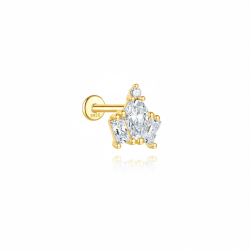 Novedades Piercing Plata Circonita - 10 mm - Bañado Oro y Plata Rodiada