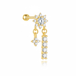 Novedades Piercing Plata Circonita - Flor,Palo y Estrella - 19mm - Bañado Oro y Plata Rodiada
