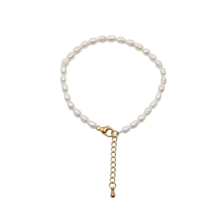 Pulsera Acero Mineral Pulsera Perla Cultivada - Perla Arroz 4-5 x 5,5mm - AAA+ calidad - 16+5 cm - Color Oro