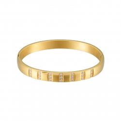 Steel Zirconia Bracelets Oval Steel Bangle Bracelet - 65*55 mm (Inner) - Zirconia - Gold Colour and Silver Colour