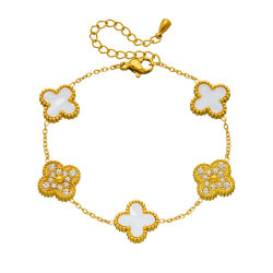 Steel Zirconia Bracelets Steel Clover Bracelet - Zirconia - 16+ 5cm - Gold Color