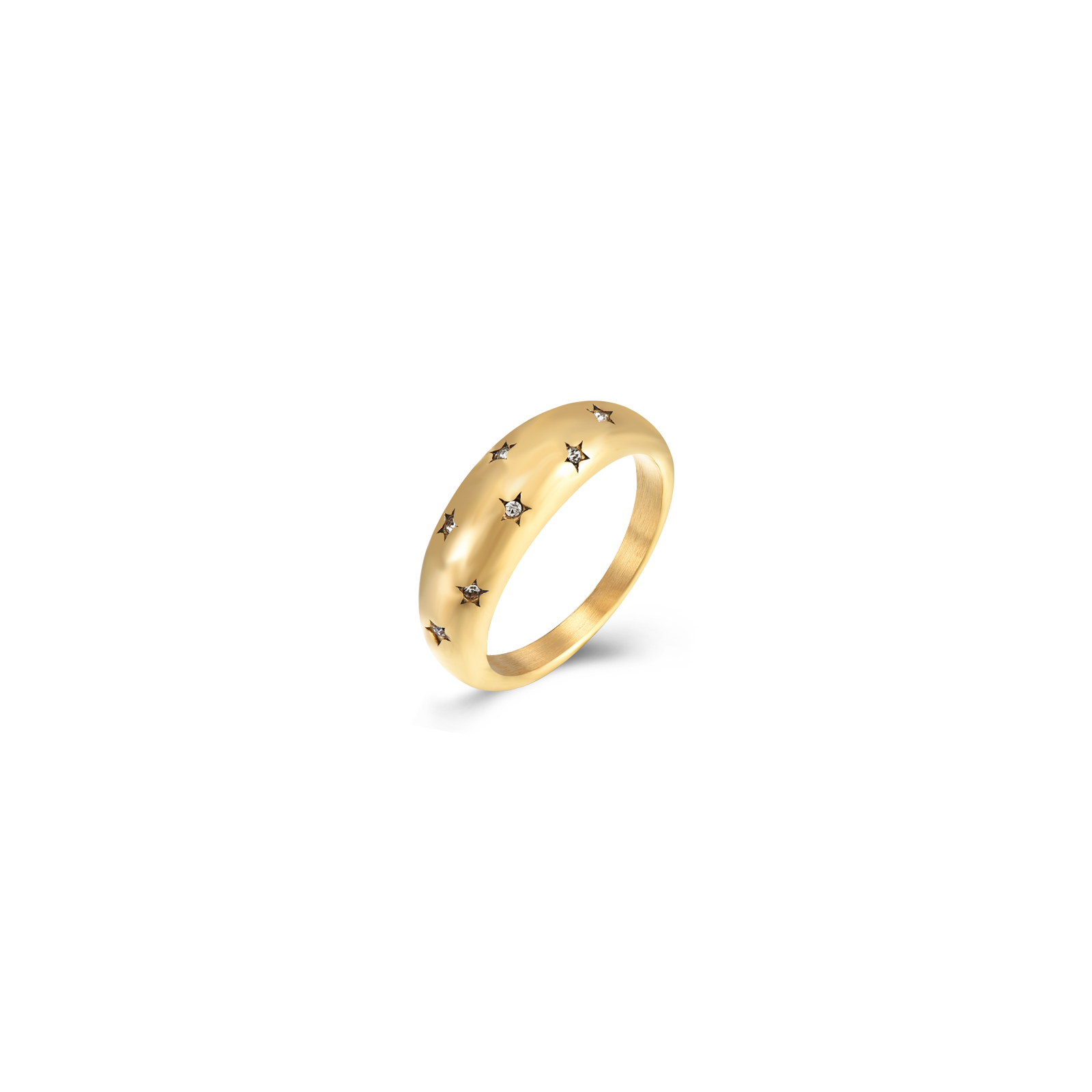 Anillo Acero Circonita Anillo Acero Circonita Blanca - 6 mm - Color oro