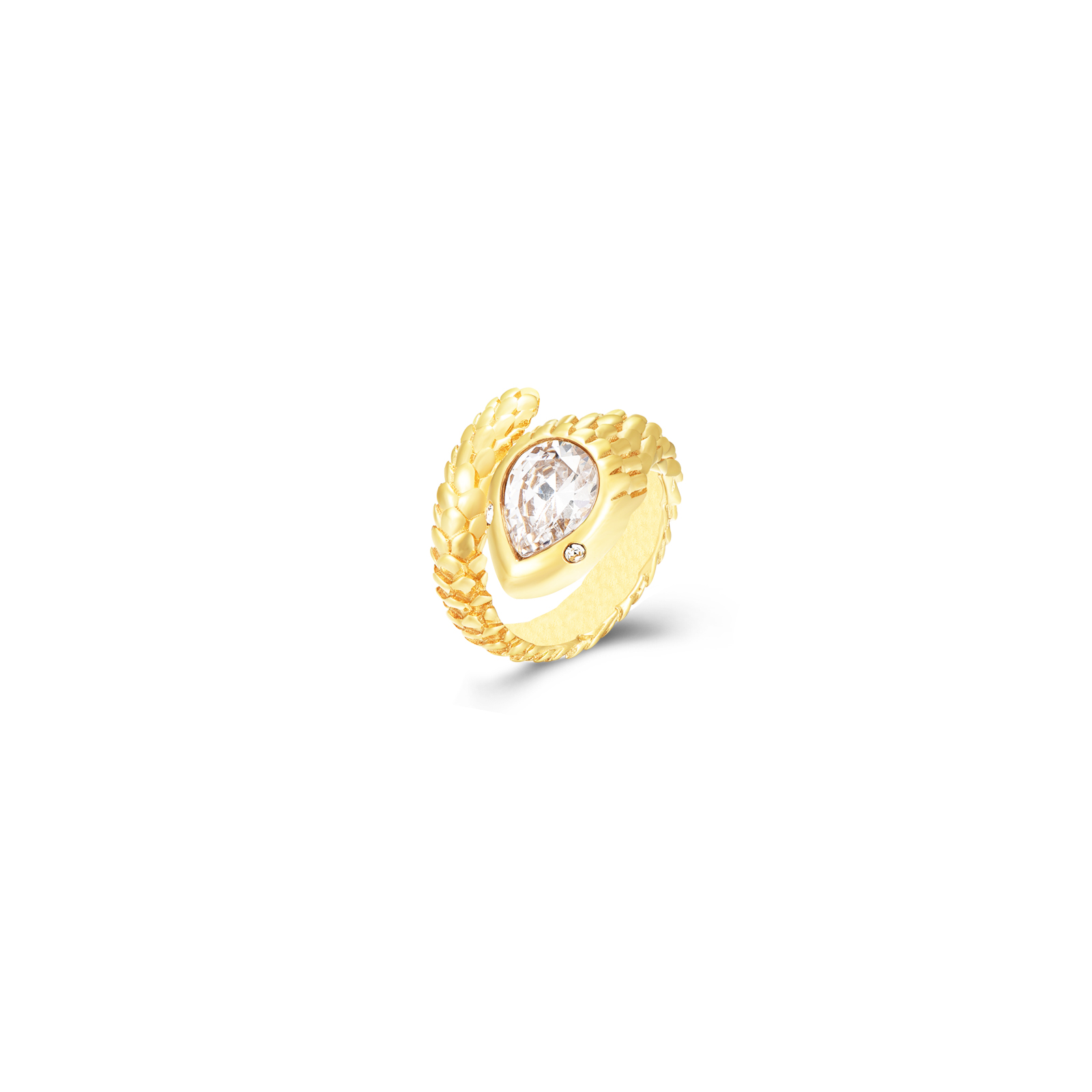 Steel Zirconia Rings Snake Steel Ring - Zircon - 17mm- Gold Color