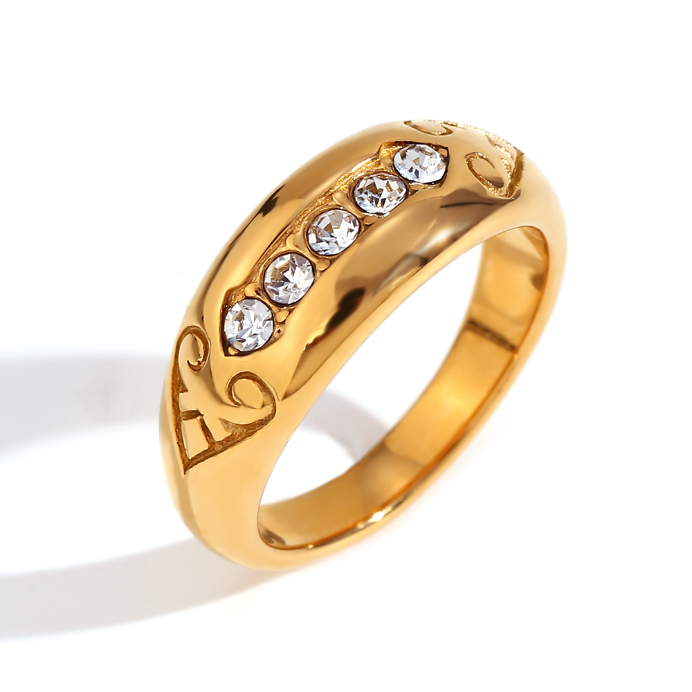 Steel Zirconia Rings Zircon Steel Ring -  8 mm - Gold and Steel