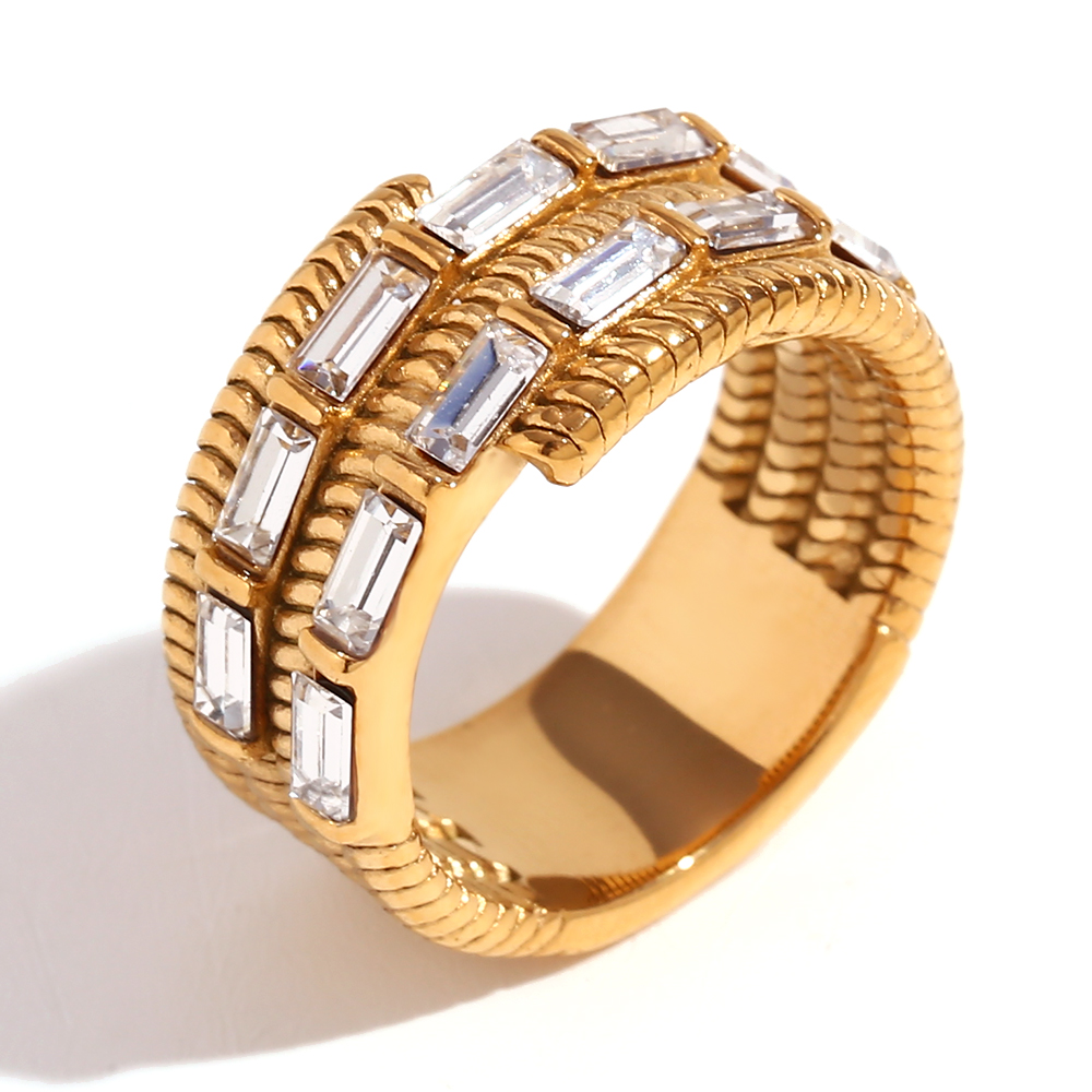 Steel Zirconia Rings Steel Ring - Zircon - 11 mm- Gold Color and steel color