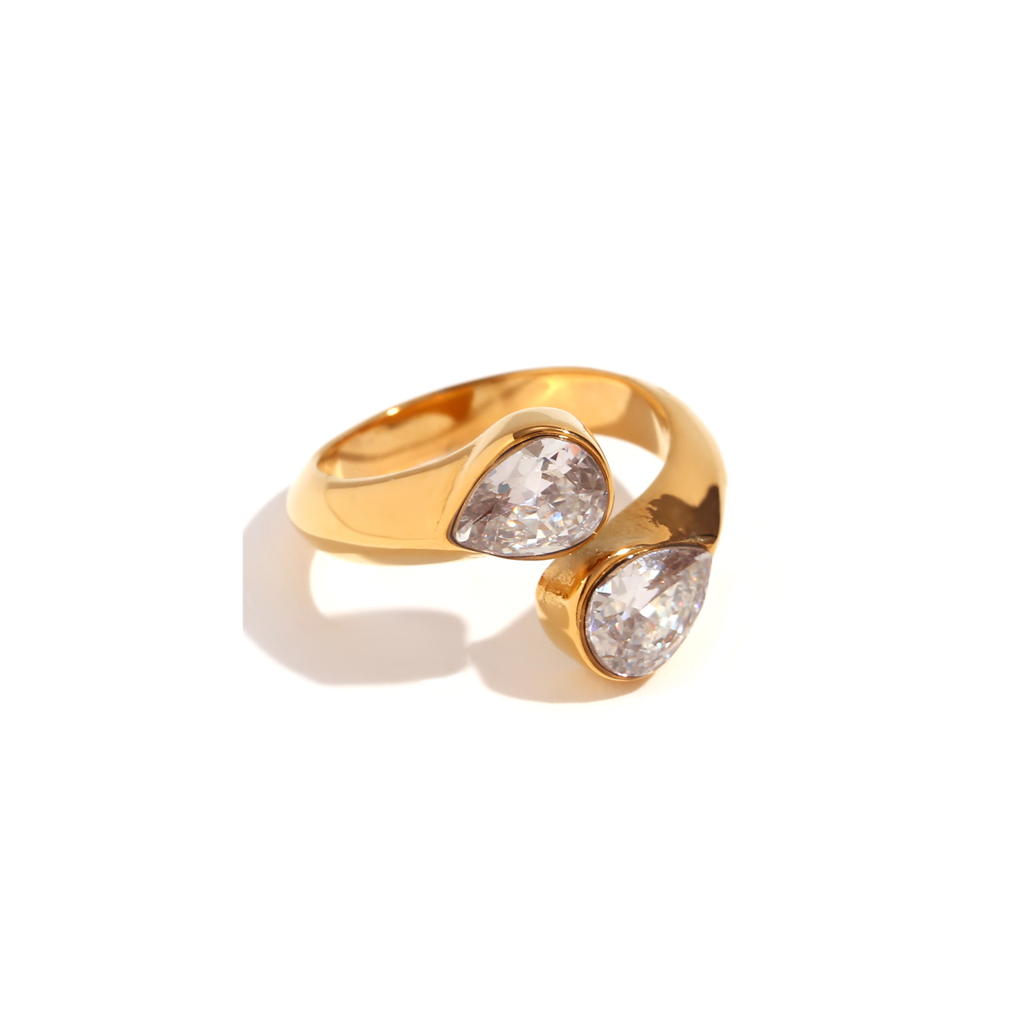 Steel Stones Rings Steel Ring - Two Zircon 8,5 mm - Gold Color and steel color