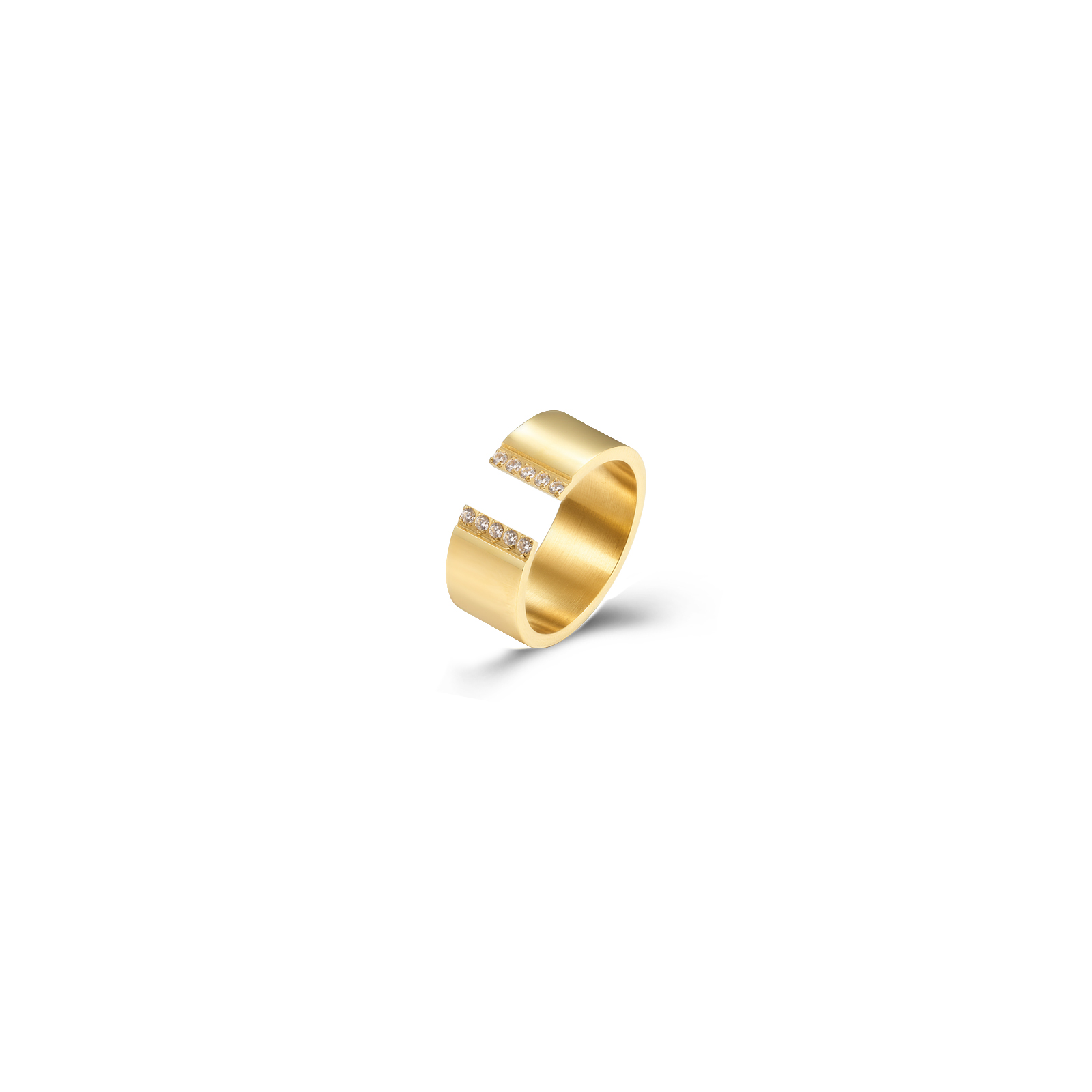 Steel Zirconia Rings Open Steel Ring Zirconia -  8 mm - Gold and Steel