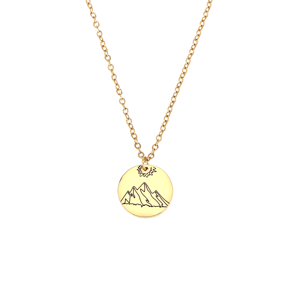 Halsketten Glattes Edelstahl Stahlhalskette - Aufgehende Sonne - 40+5 cm – Farbe Gold und Silber