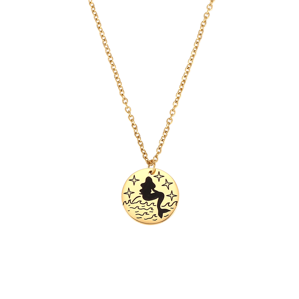 Halsketten Glattes Edelstahl Stahlhalskette - Meerjungfrau - 40+5 cm – Farbe Gold und Silber