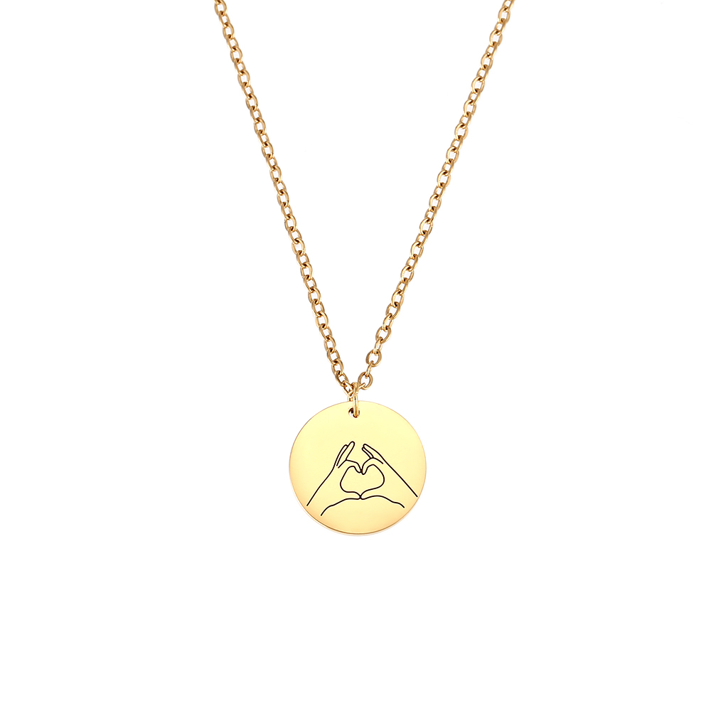 Halsketten Glattes Edelstahl Stahlhalskette - Handgesten Herz - 40+5 cm – Farbe Gold und Silber
