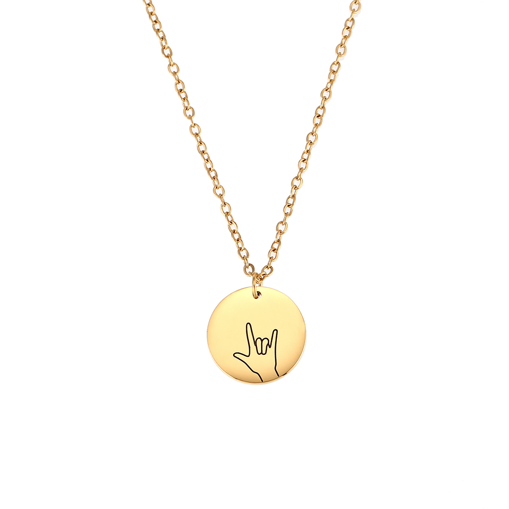 Steel Necklaces Steel Necklace - Sign Language I LOVE YOU - 40+5 cm - Gold and Silver Color